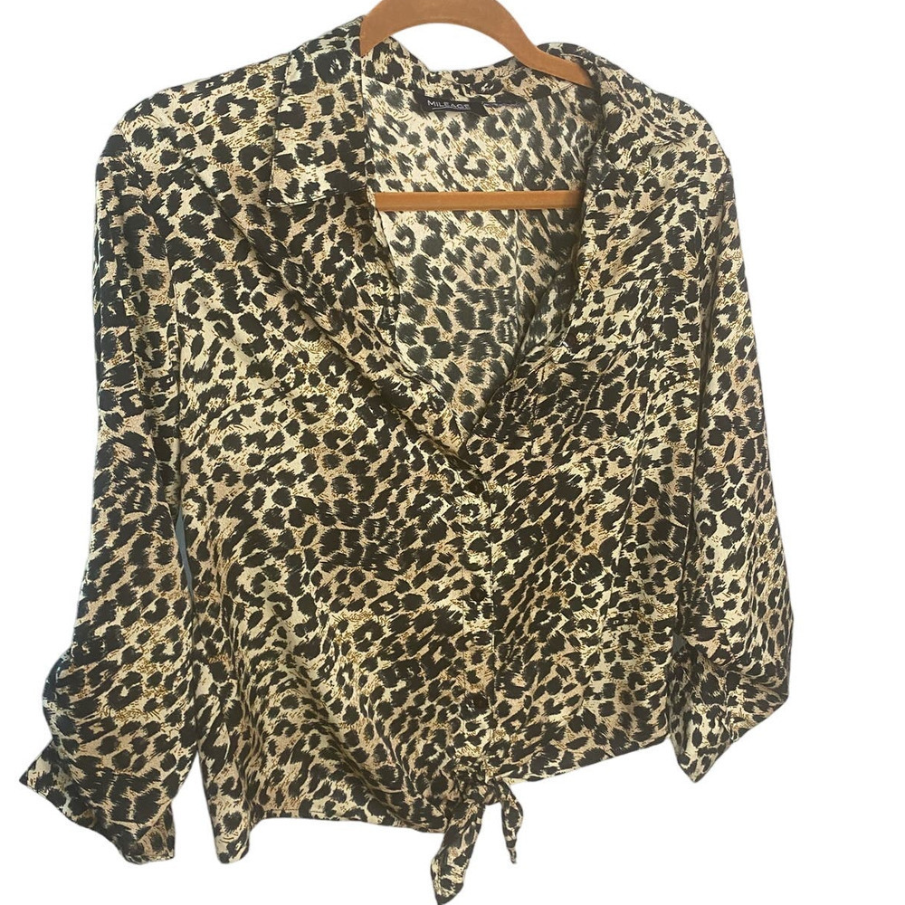 Cheetah Print Collared Blouse Small